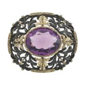 A paste and pierced foliate bicolour brooch