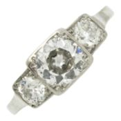 An early to mid 20th century platinum diamond three-stone ring