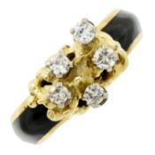 An 18ct gold diamond and enamel ring