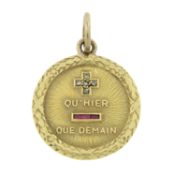 A diamond and synthetic ruby 'plus qu'hier moins que demain' pendant charm