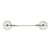 An Art Deco 18ct gold, sapphire, seed pearl and diamond jabot pin