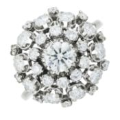 An 18ct gold diamond cluster bombé ring