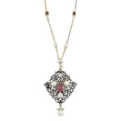 A pink spinel, pearl, diamond and enamel pendant, by Federico and Ferdinando Giuliano