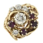 A diamond and ruby dress ring