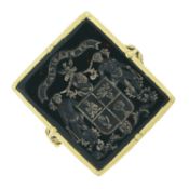 A mid 19th century gold, bloodstone and floral embossed signet ring, circa 1840-50