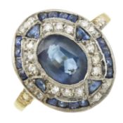 A sapphire and diamond geometric ring