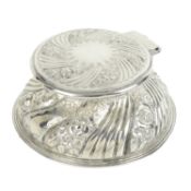 Late Victorian silver mounted inkwell; plus a George V example (2)