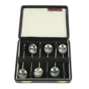Cased set of six silver coffee bean spoons