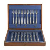 Cased set of Victorian silver fish knives & forks