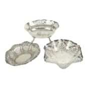 Three pierced silver dishes
