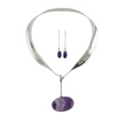 An amethyst pendant and collar, by Vivianna Torun Bülow-Hübe, for Georg Jensen