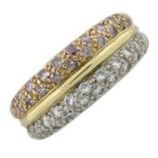An 18ct gold, diamond and 'pink' diamond grooved band ring, by Boodles