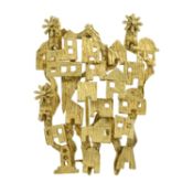 A pictorial village brooch, with moveable windmill sails, attributed to Ilias Lalaounis