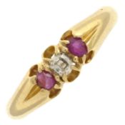 An Edwardian 18ct gold ruby & diamond three-stone ring