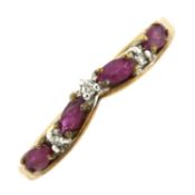 A 9ct gold ruby & diamond shaped band ring
