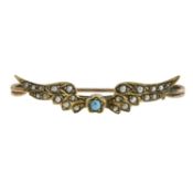 An early 20th century split pearl & gem wings brooch