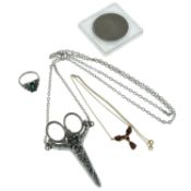 A selection of jewellery & a coin