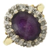 A 1970's 18ct gold amethyst & diamond cluster ring