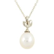 A cultured pearl 'Olive Leaf' pendant, with chain, by Paloma Picasso, for Tiffany & Co.