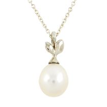 A cultured pearl 'Olive Leaf' pendant, with chain, by Paloma Picasso, for Tiffany & Co.