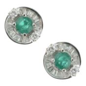 A pair of emerald & diamond cluster earrings