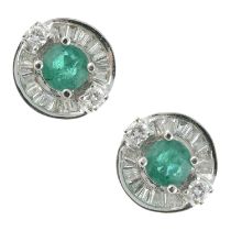 A pair of emerald & diamond cluster earrings