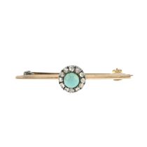 An early 20th century turquoise & diamond bar brooch