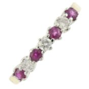 An 18ct gold ruby & diamond seven-stone ring