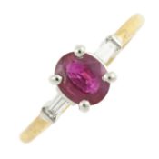 A ruby & diamond three-stone ring