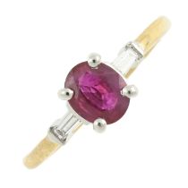 A ruby & diamond three-stone ring