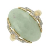 A 9ct gold jade & diamond dress ring