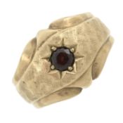 A mid 20th century 9ct gold garnet single-stone ring