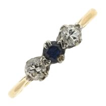 A mid 20th century diamond & sapphire three-stone ring