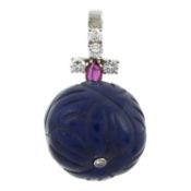 A dyed carved gem, ruby, & diamond pendant