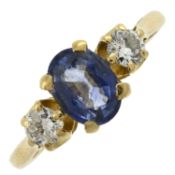 An 18ct gold sapphire & diamond three-stone ring