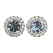 A pair of 18ct gold aquamarine & diamond cluster earrings, by Mappin & Webb