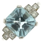 An aquamarine & diamond dress ring
