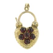A late 19th century garnet padlock clasp, converted to a pendant