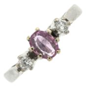 An 18ct gold pink sapphire & diamond three-stone ring