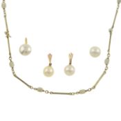 Assorted cultured pearl jewellery, one pair of earrings 9ct gold