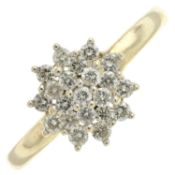 A 9ct gold diamond floral cluster ring