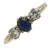 An 18ct gold sapphire & diamond three-stone ring