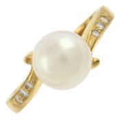 An 18ct gold cultured pearl & diamond ring, Mikimoto