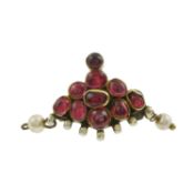 A late 19th century ruby & seed pearl brooch