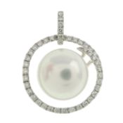 A cultured pearl & diamond pendant