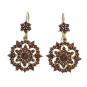 A pair of garnet drop earrings
