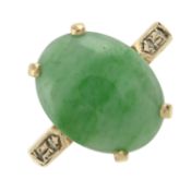 A 9ct gold jade & colourless gem ring