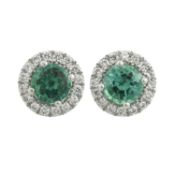 A pair of 18ct gold emerald & diamond cluster earrings, by Mappin & Webb