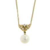 A diamond & cultured pearl pendant, with chain