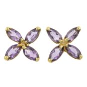 A pair of amethyst floral stud earrings